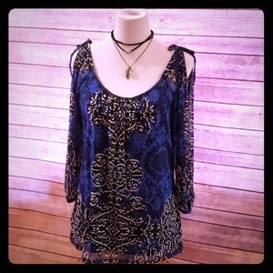 Blue and black cold shoulder INC top